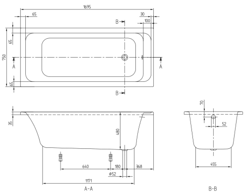 Villeroy & Boch Architectura 170x75 cm egyenes kád UBA170ARA2V-01