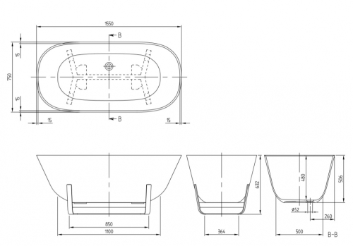 Villeroy & Boch Architectura 155x75 cm szabadonálló kád UBQ155ANH7F400V-01