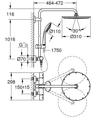 Grohe Euphoria XXL System 310 zuhanyrendszer termosztátos csapteleppel matt nikkel 26075EN0