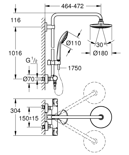 Grohe Euphoria System 180 E Termosztátos zuhanyrendszer 26418000