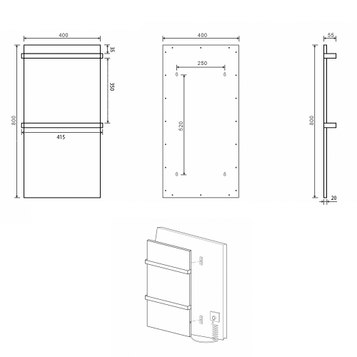 Sapho ELMIS elektromos radiátor, 400x800mm, 100W, matt antracit EB410