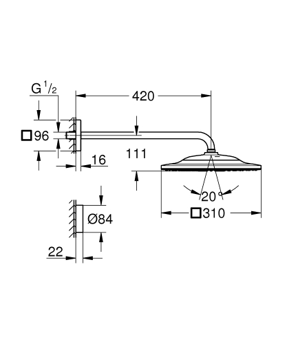 Grohe Rainshower SmartConnect 310 Cube Fejzuhany készlet 422 mm, 2 funkciós 26642000