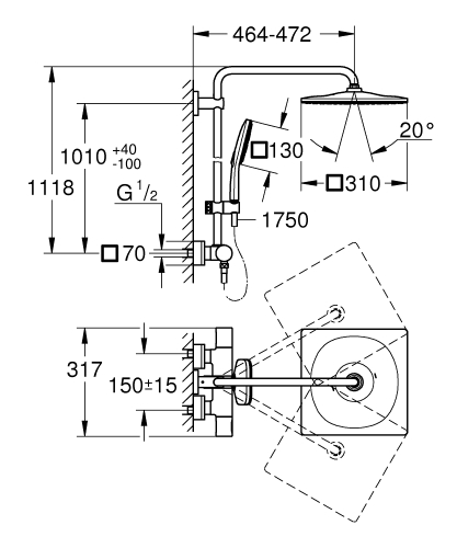 Grohe Rainshower SmartActive 310 Termosztátos zuhanyrendszer 26649000