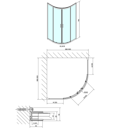 POLYSAN EASY LINE íves zuhanykabin, 900x900mm, BRICK üveg EL2638