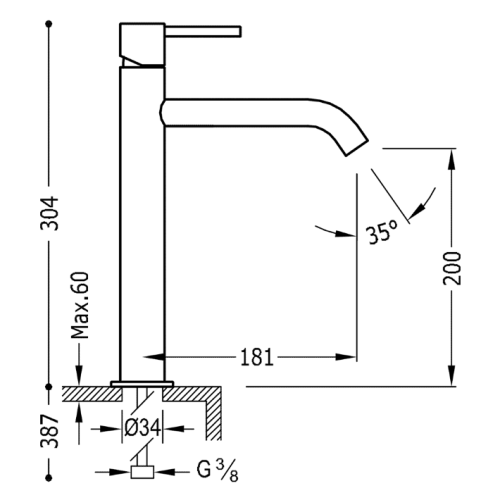 Tres Study Exclusive magas mosdó csaptelep leeresztő nélkül, steel 26230701AC