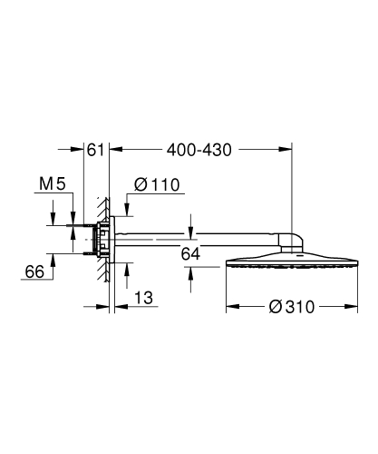 Grohe Rainshower SmartActive 310 Fejzuhany készlet 430 mm, 2 funkciós, matt szuperacél 26475DC0