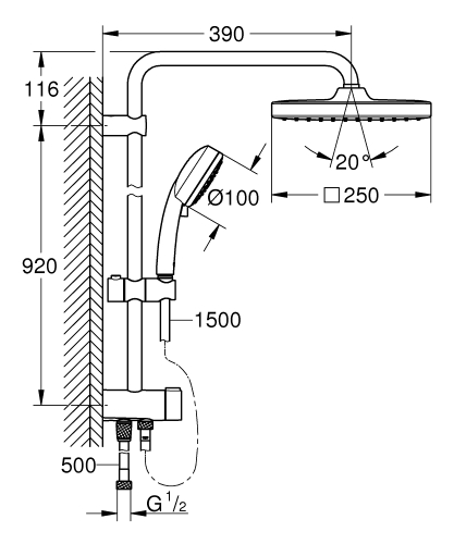 Grohe Tempesta Cosmopolitan System 250 Cube Flex zuhanyrendszer diverterrel falra szereléshez 26694000