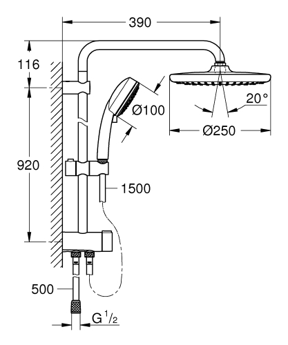 Grohe Tempesta Cosmopolitan System 250 Flex zuhanyrendszer diverterrel falra szereléshez 26675000