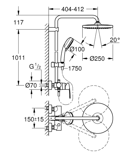 Grohe Tempesta Cosmopolitan System 250 Zuhanyrendszer egykaros keverővel falra szereléshez 26673000