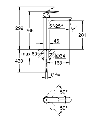 Grohe Eurosmart Cosmopolitan Egykaros mosdócsaptelep XL-es méret 23921000