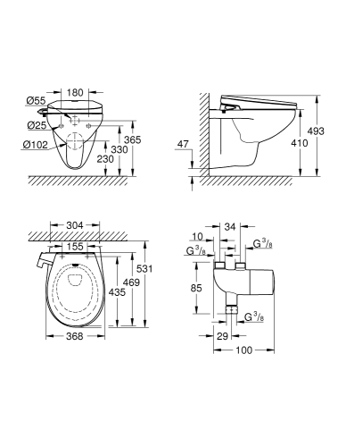 Grohe Bau Ceramic Manuális bidés ülőke 3 az 1-ben készlet, falra szerelhető 39652SH0