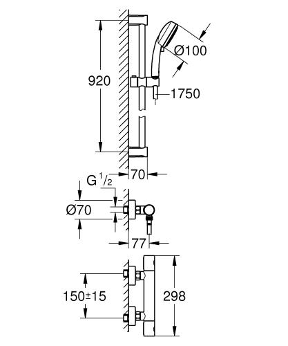 Grohe Grohtherm 800 Cosmopolitan termosztátos zuhanycsaptelep zuhanyszettel 34769000