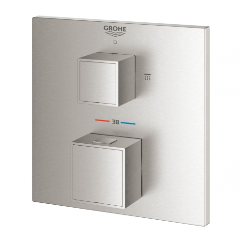 Grohe Grohtherm Cube Termosztátos falsík alatti keverő 2 fogyasztóhoz, matt szuperacél 24154DC0