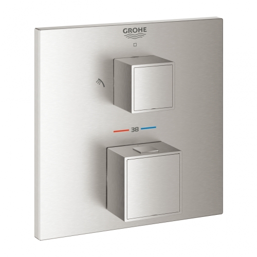 Grohe Grohtherm Cube Termosztátos falsík alatti keverő 2 fogyasztóhoz, matt szuperacél 24154DC0