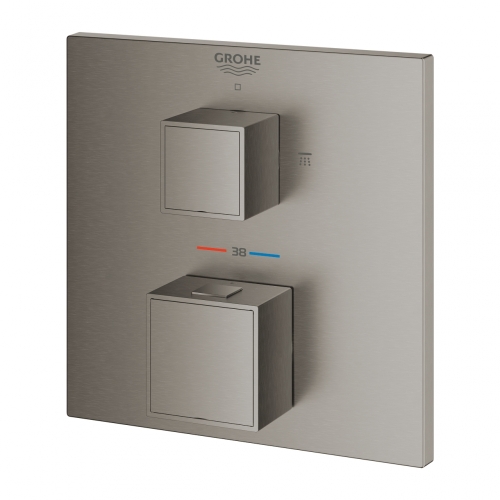 Grohe Grohtherm Cube Termosztátos zuhany keverő 2 kimenethez, beépített elzáró/váltó szeleppel, matt hard grafit 24154AL0