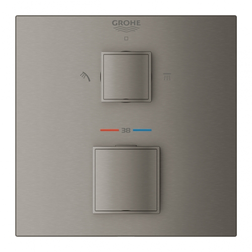Grohe Grohtherm Cube Termosztátos zuhany keverő 2 kimenethez, beépített elzáró/váltó szeleppel, matt hard grafit 24154AL0