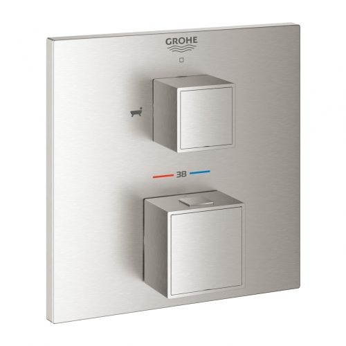 Grohe Grohtherm Cube Termosztátos kád keverő 2 kimenethez, beépített elzáró/váltó szeleppel, matt szuperacél 24155DC0