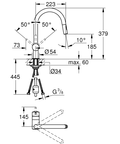 Grohe Minta Egykaros mosogatócsaptelep zuhanyfejjel, matt cool sunrise 32321GN2