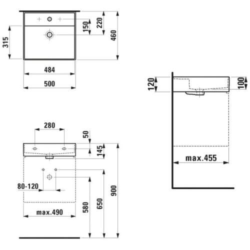 Laufen KARTELL BY LAUFEN 50x46 cm mosdó, alsó felülete csiszolt, fehér H8163320001041