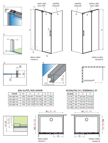 Radaway Espera Pro S1 90 oldalfal zuhanyajtóhoz 10093090-01-01