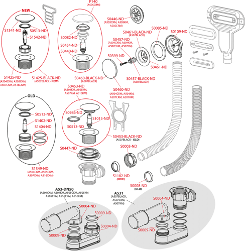 ALCA (Alcaplast) A504CKM-80 CLICK/CLACK kádszifon készlet, fém