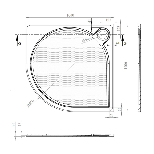 Sapho GELCO ARCA íves zuhanytálca, R550, 100x100cm PA551