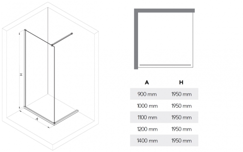 Niwell FELICIA black walk-in zuhanyfal, 100 cm NWWI-FEL100