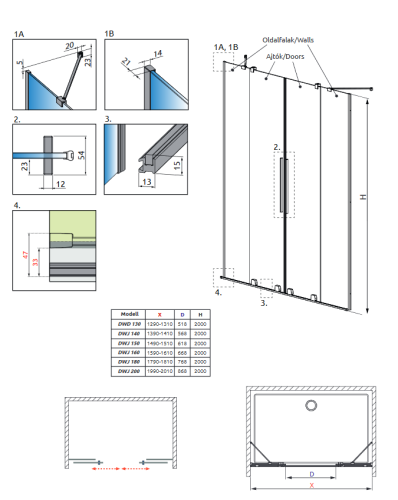 Radaway Furo Black DWD 200 fekete zuhanyajtó 0108538-54-01, 10111492-01-01