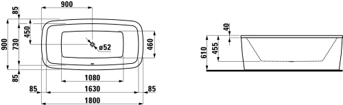 Laufen Palomba 180x90 cm-es szabadonálló kád H2318000000001