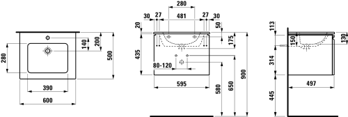 Laufen Pro S mosdó alsószekrénnyel belső fiókkal 60x50 cm, fényes fehér H8609624751041