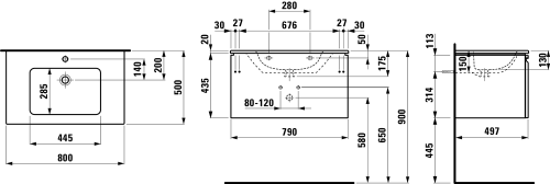 Laufen Pro S mosdó alsószekrénnyel 80x50 cm, fényes fehér H8609634751041