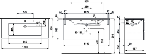 Laufen Pro S mosdó alsószekrénnyel 120x50 cm, fényes fehér H8619674751041