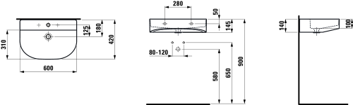 Laufen Sonar 60x42 cm mosdó három csaplyukkal H8103420001081