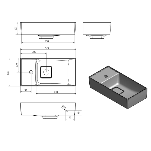 Sapho SMALL MAXX 47,5x24cm balos öntöttmárvány mosdó, fehér MX475