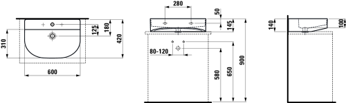 Laufen Sonar 60x42 cm mosdó, alsó felülete csiszolt, fehér H8163420001041