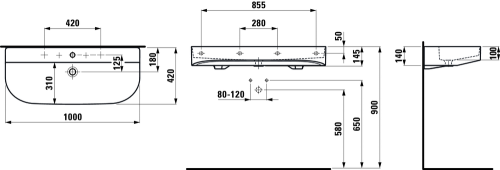 Laufen Sonar 100x42 cm mosdó két csaplyukkal matt fehér H8103477571071