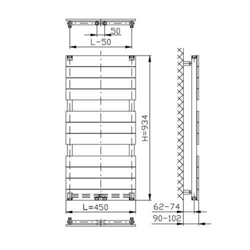 Aqualine BONDI fürdőszobai radiátor, 450x934mm, fehér DC400T