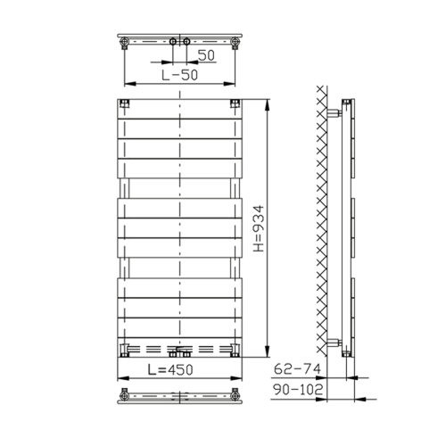 Aqualine BONDI fürdőszobai radiátor, 450x934mm, antracit DC405T