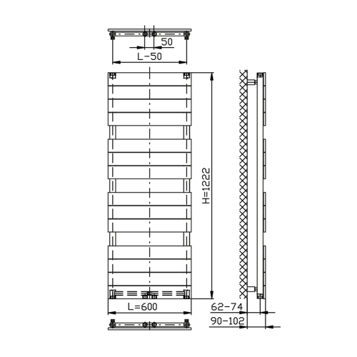 Aqualine BONDI fürdőszobai radiátor, 600x1222mm, antracit DC425T