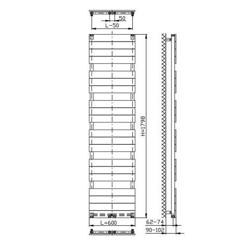 Aqualine BONDI fürdőszobai radiátor, 600x1798mm, antracit DC455T