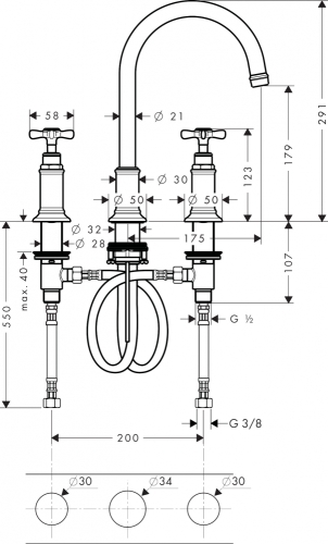 Hansgrohe Axor Montreux 3-lyukú mosdócsaptelep DN15, króm 16513000