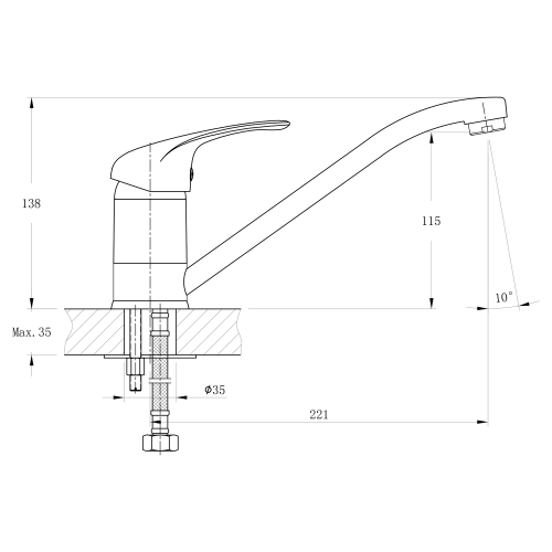 Sapho BRUCKNER HOFFER mosogató-csaptelep, 221mm, króm 424.050.1