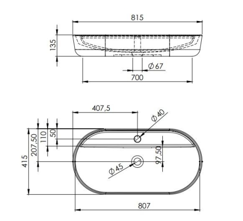 AREZZO design BABETTE 82x41 cm pultra ültethető mosdó, matt fekete AR-145105