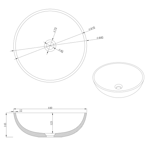 Sapho TURF beton mosdó, átm:44cm, szürke gránit AR436