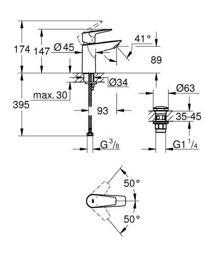 Grohe BauEdge egykaros mosdócsaptelep S-es méret, klikk-klakkos leeresztővel 23895001