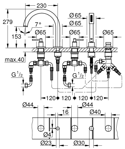 Grohe Atrio 5-lyukas kádkombináció, matt hard grafit 19922AL3