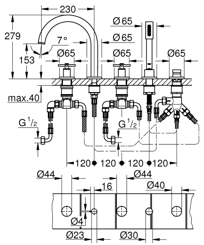 Grohe Atrio 5-lyukas kádkombináció, matt hard grafit 19923AL3