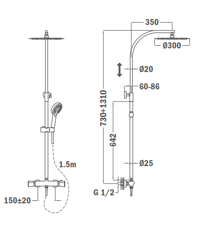 Strohm Teka Itaca termosztátos zuhanyrendszer, merész fekete 67.237.02.0N2 (67237020N2)