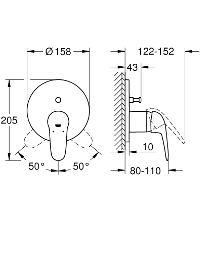 Grohe Eurostyle egykaros falba épített zuhanycsaptelep króm, 2 fogyasztóhoz 24047003