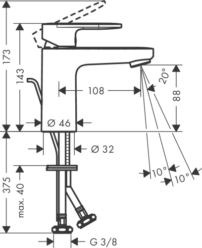 Hansgrohe Vernis Blend egykaros mosdócsaptelep 100, fém automata lefolyógarnitúrával 71559000